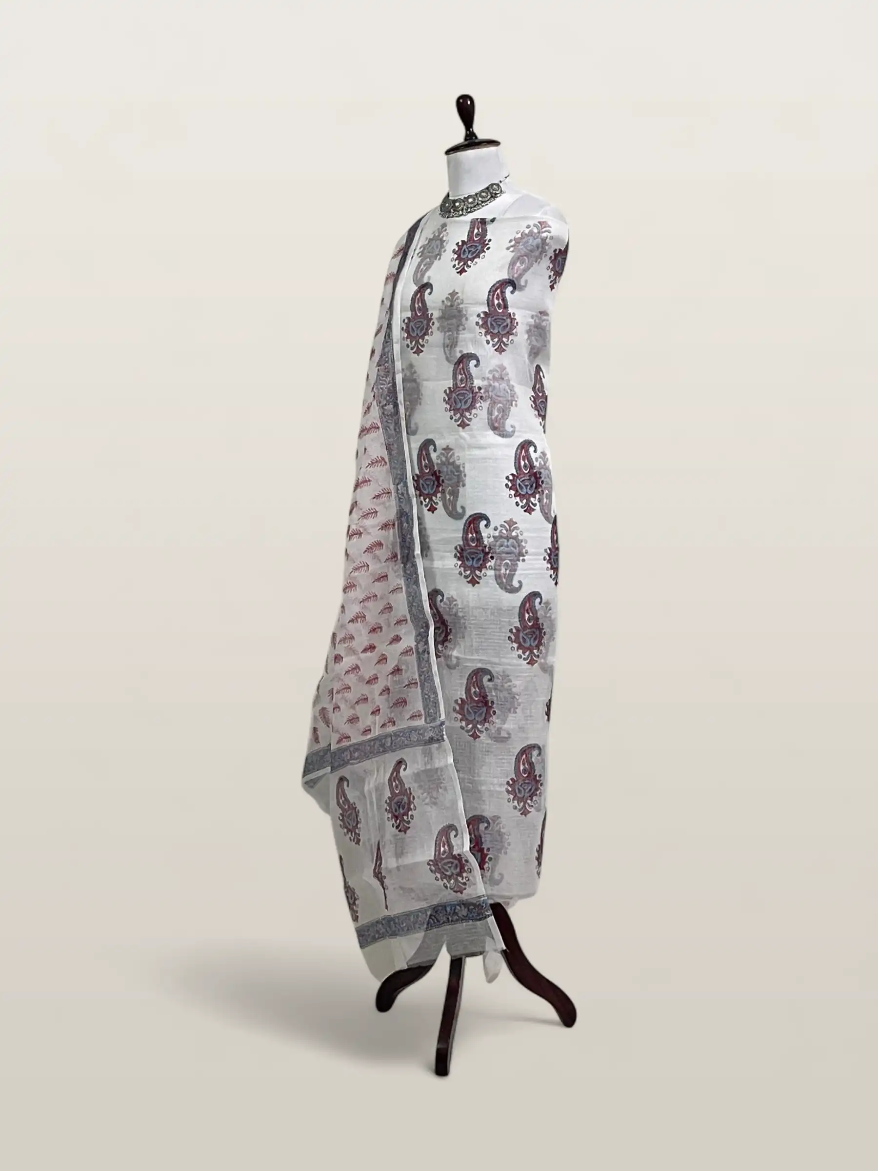 Kota Doria Dress Material Brick Red Paisley Buta view 2