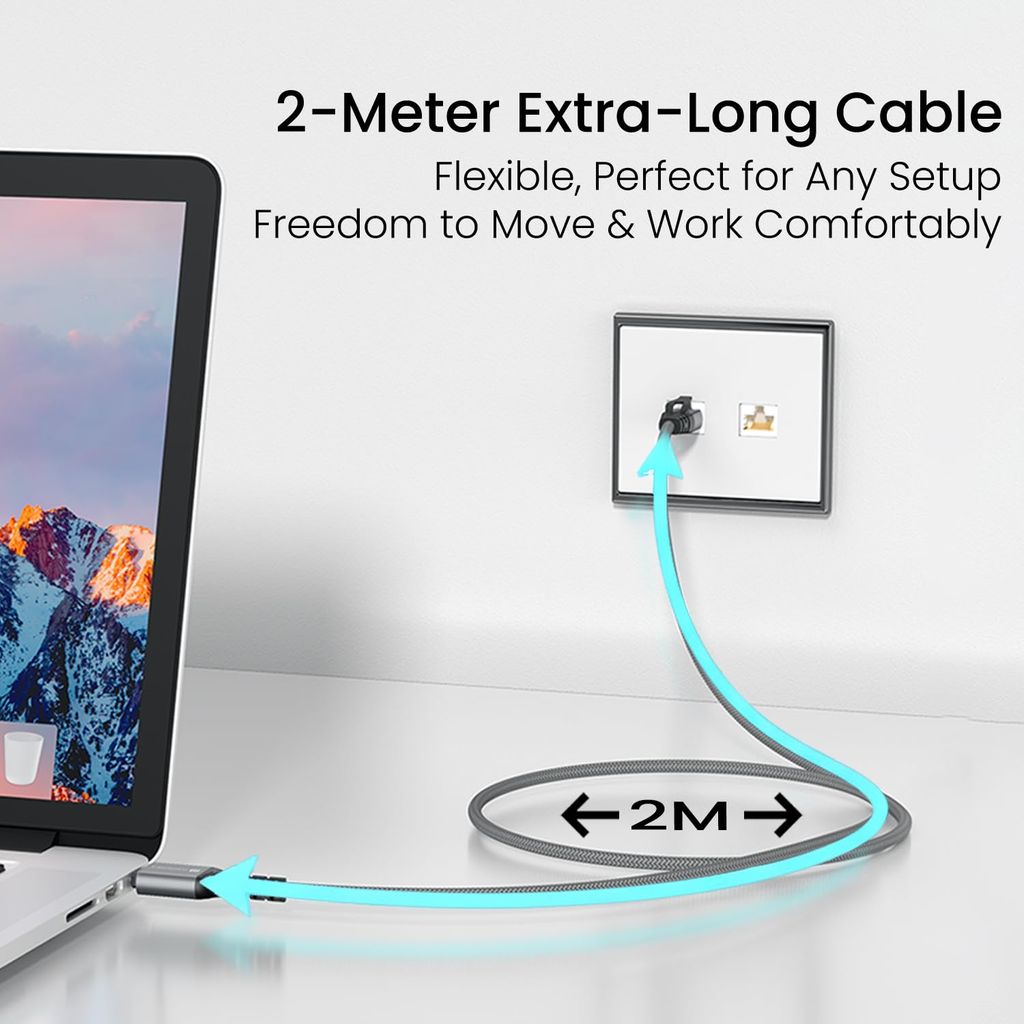 Portronics EtherC, Type-C to RJ45 Ethernet Cable, CAT-6 Certified, 1000 Mbps High-Speed view 2