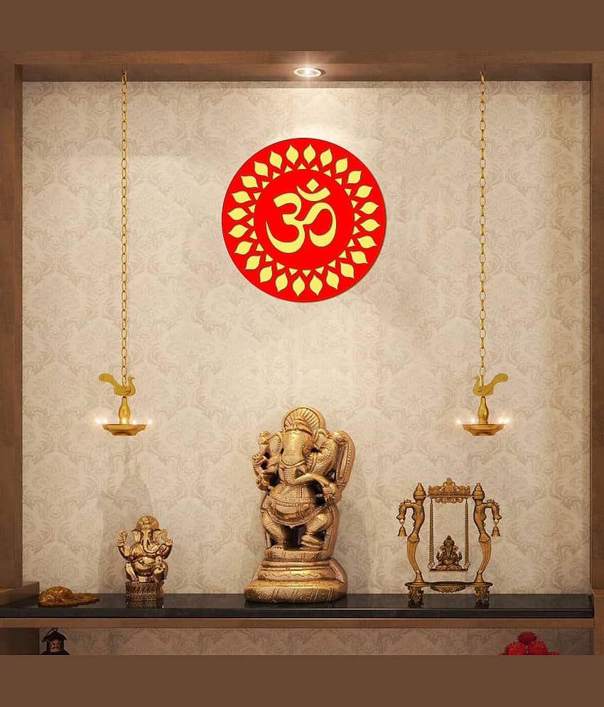 Asmi Collection Red & Gold Acrylic 3D OM Wall Sticker ( 30 x 30 cms ) view 2