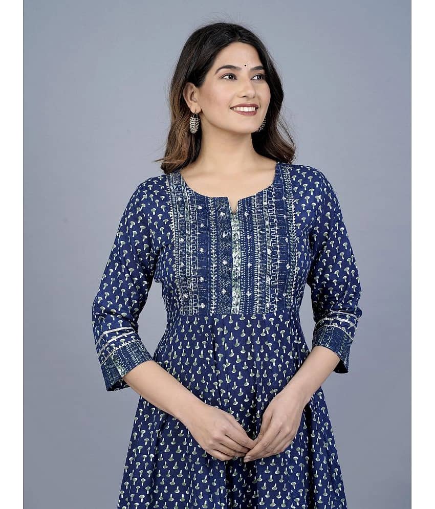 Mishree Collection - Blue Cotton Women's Anarkali Kurti ( Pack of 1 ) view 2
