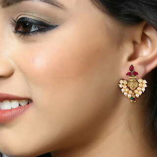Vivastri Traditional Kalash Alloy Gold Plated Stud Earrings for Women & Girls [VIVA2652ERG-RED] view 2