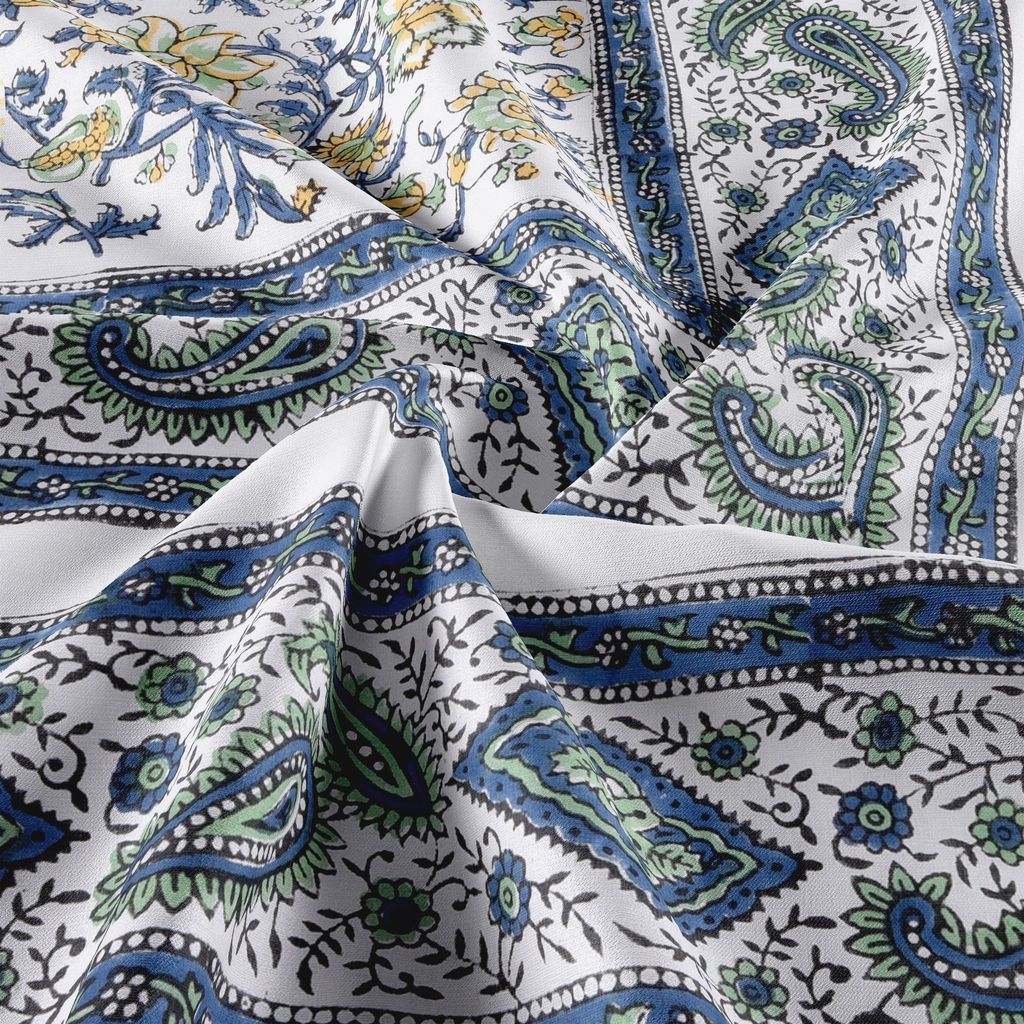 Cotton Blanket - Single Dohar ( 60 x 90 Inches) Green Yellow Blue Floral view 2