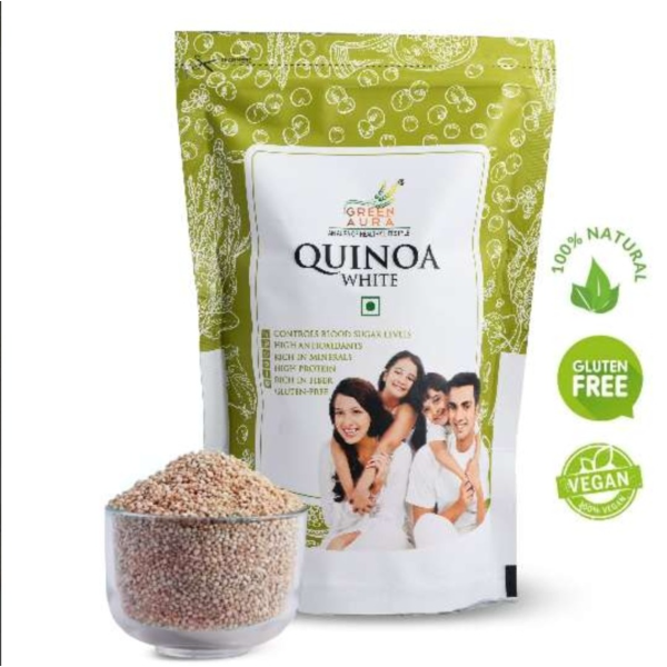 Green Aura Fresh White Quinoa Seeds Healthy Food, Ready to Cook, Gluten Free, High in Protein - 500 gm