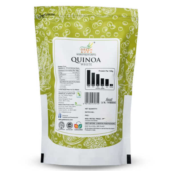 Green Aura Fresh White Quinoa Seeds Healthy Food, Ready to Cook, Gluten Free, High in Protein - 500 gm view 2