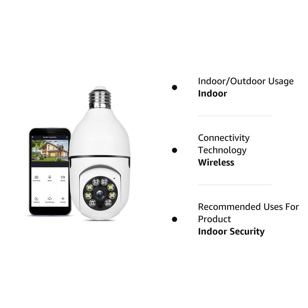 Latest 3MP Full HD Smart Wi-Fi CCTV Home Security Camera 360° with Pan Tilt Bulb Camera View & Talk 128GB SD Card Support (Not Included) Perfect for Home Office Monitoring (K-802) view 2
