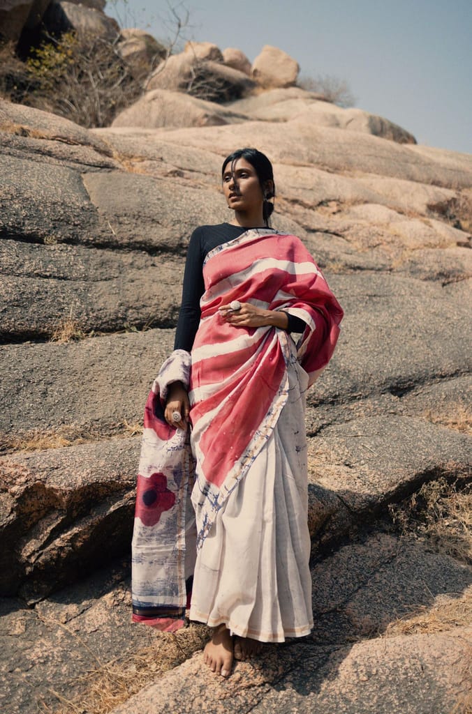 Zahra Batik dye white pink Silk cotton Saree view 2