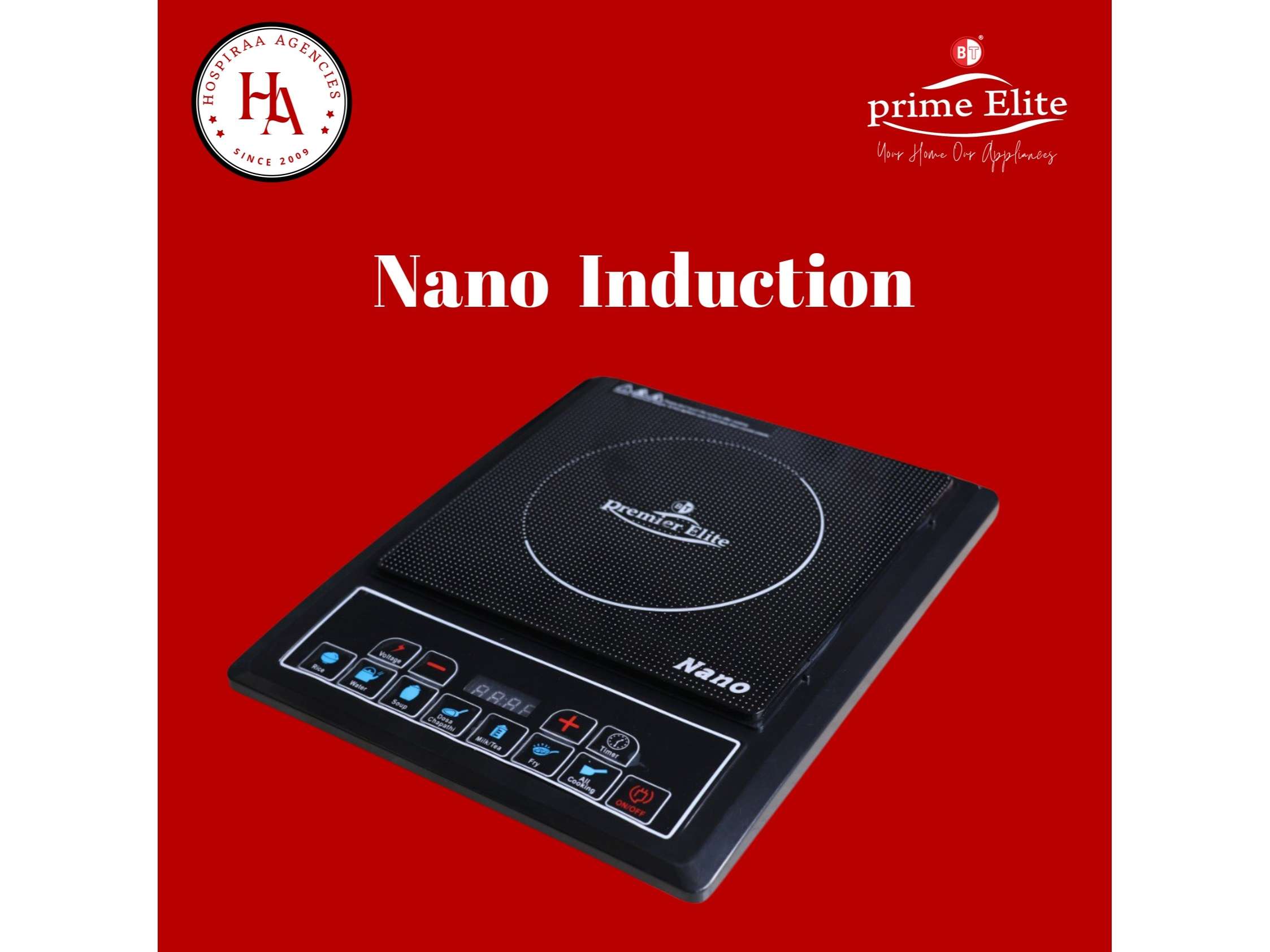 Prime Elite Nano Induction Cooktop 2000W Compact Design Quick Heating Multiple Power Levels Auto Shut Off Easy to Carry Induction Stove