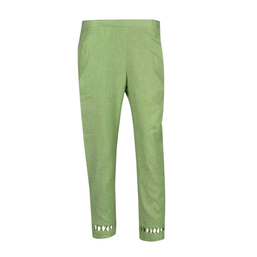 Light Green Cotton Blend Laser Cut Hem Women's Pants view 2