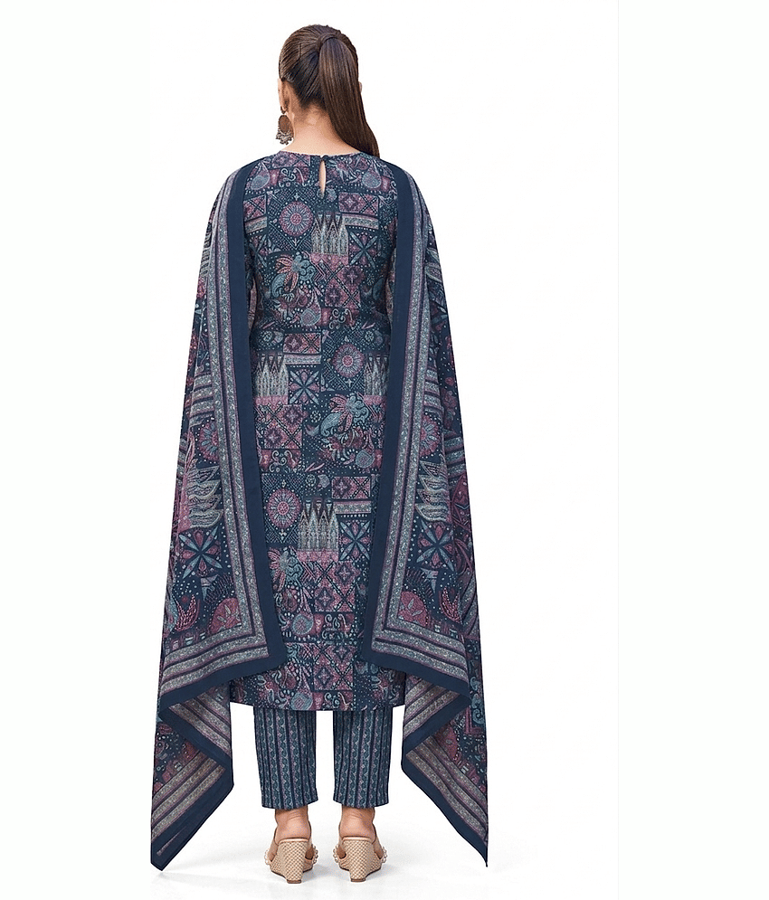 shree jeenmata collection Women Cotton Printed Straight Kurti With Pants ( Blue ) view 2
