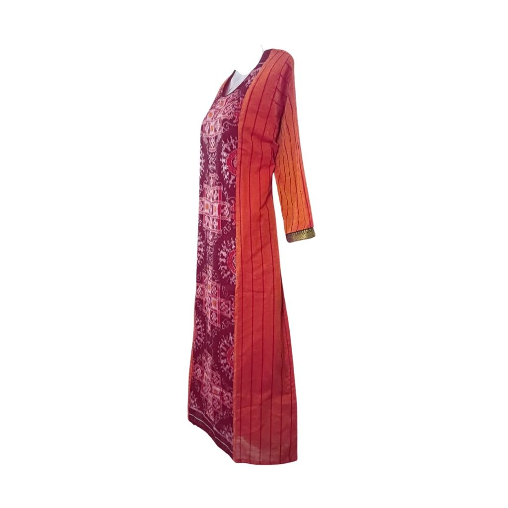 Sambalpuri Pure Cotton Women's Kurta in Orange | ShreeHive view 2
