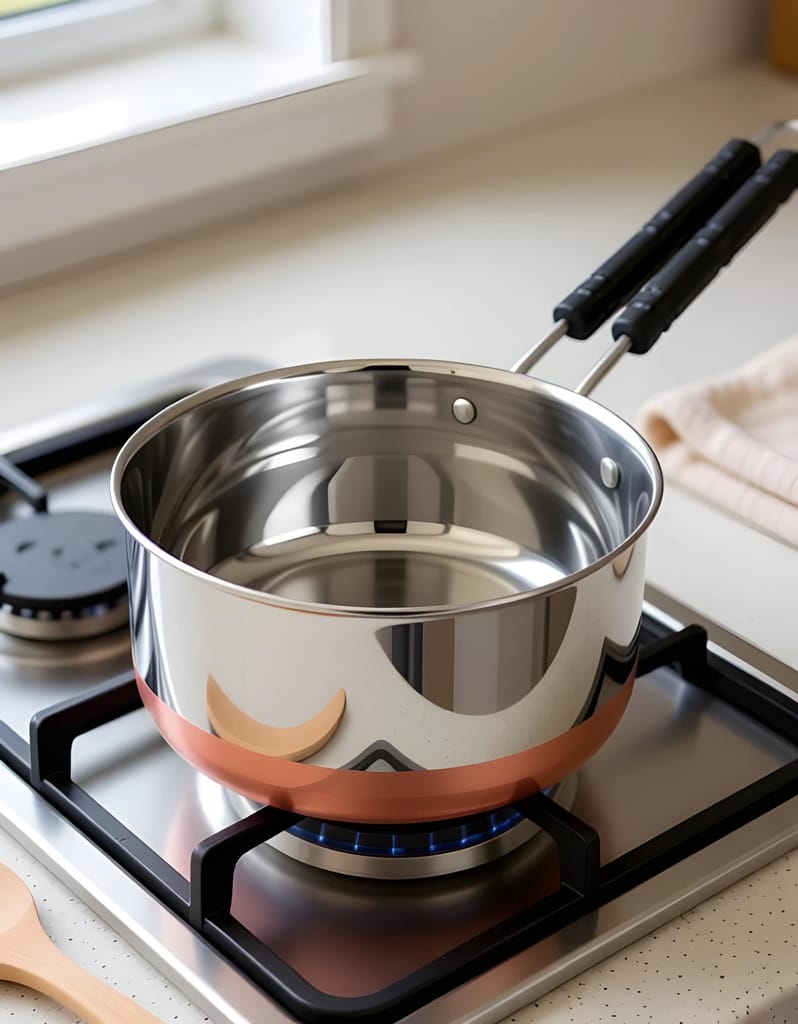 WUGO Stainless Steel Copper Bottom Sauce Pan 1000 ML | Flat Base Tea & Milk Pan with Handle | Multipurpose Sauce Pot, Tapeli & Patila for Kitchen Cooking | Stainless Steel Saucepan (Original) view 2