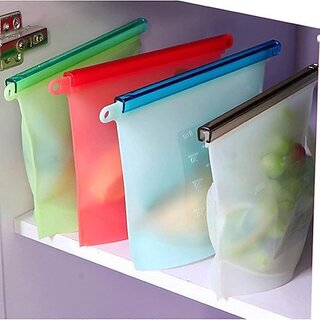 1000 ml Silicone Food Storage Bag with Clip Freezer, Reusable Silicone Food Storage Bag for Fruit, Vegetables, Meat (Mu view 2