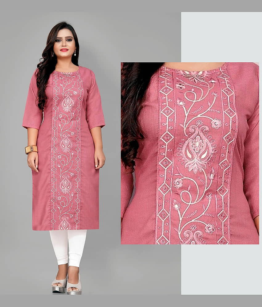 Hetsa Pack of 1 Cotton Blend Embroidered A-line Women's Kurti - ( Multicolor )