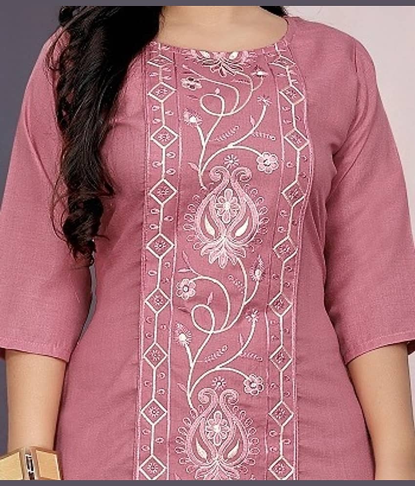 Hetsa Pack of 1 Cotton Blend Embroidered A-line Women's Kurti - ( Multicolor ) view 2