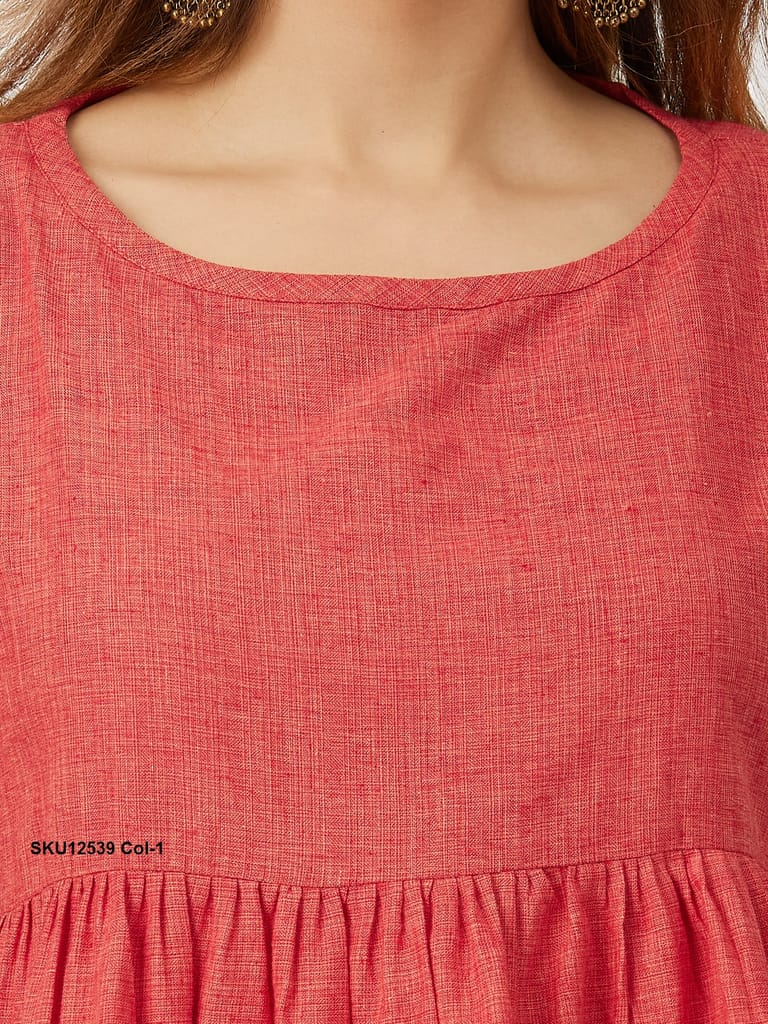 Stylish Red Tiered Peplum Top with Contrast Cuff Sleeves view 2