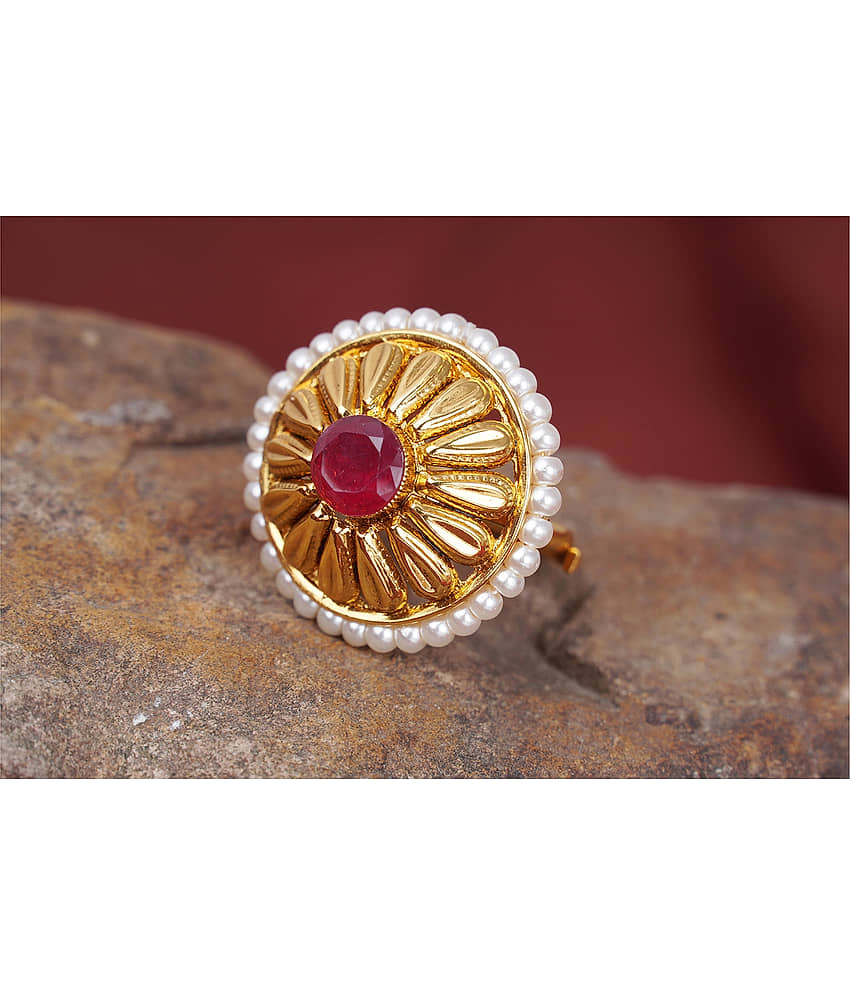 Latest Gold Plated Pearl Studded Stud Earring for Women & Girls.(Red) view 2