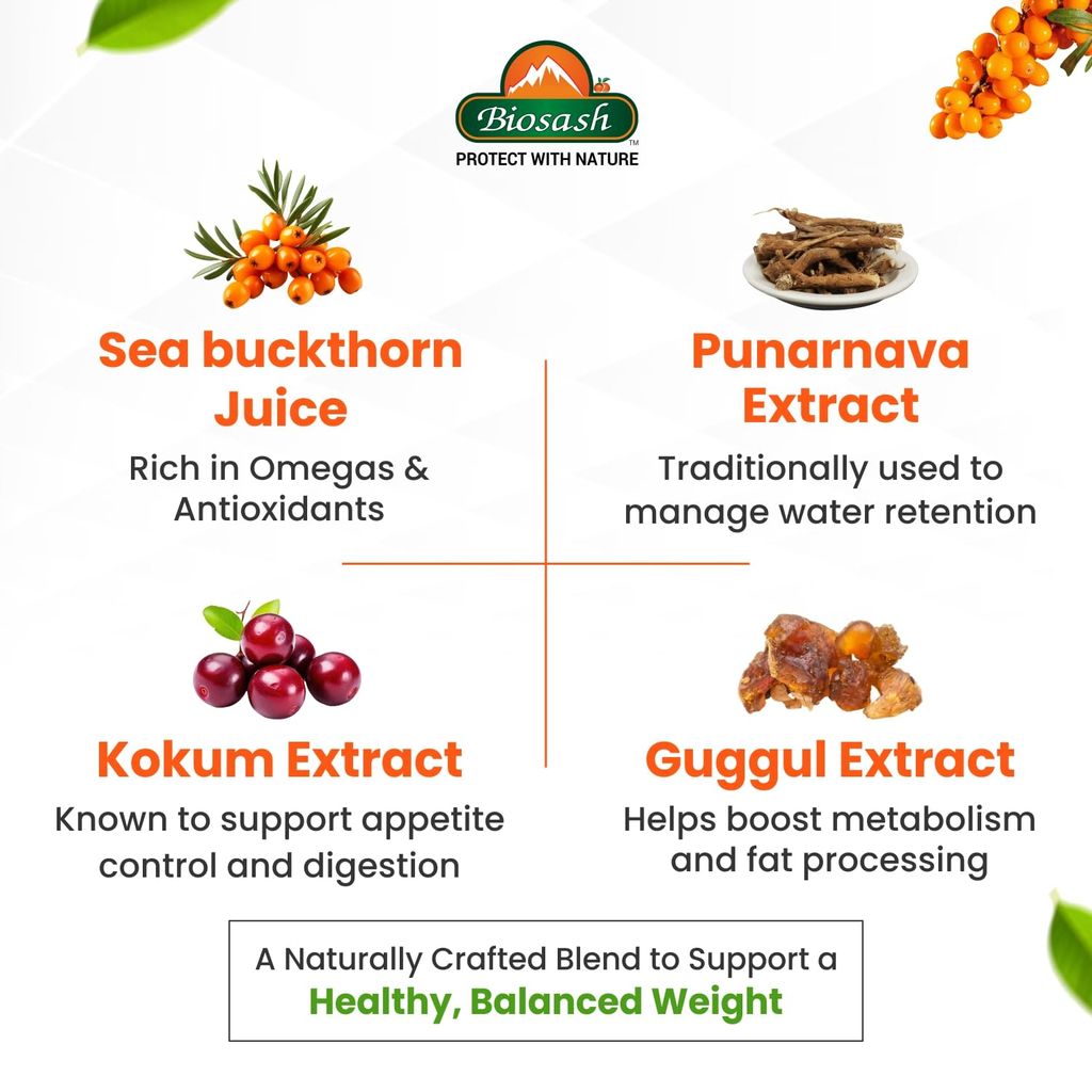 Biosash Sea Buckthorn TRIMFIT Juice 750ml | Certified Organic & Cold-Pressed | Rich in Omega 3 6 9, Vitamins & Antioxidants | With Garcinia & Punarnava | Daily Wellness Drink | 150 Serves view 2