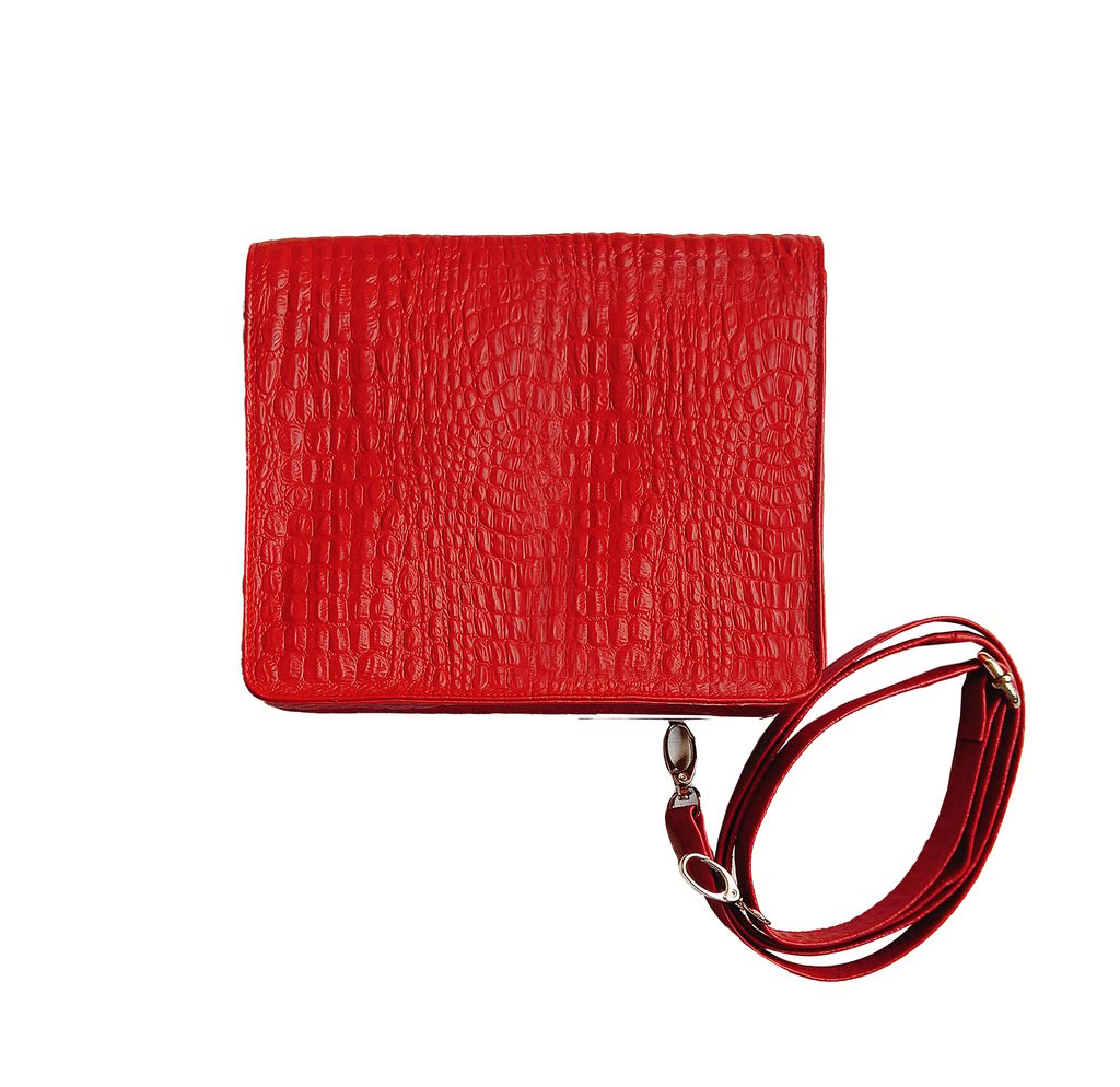 Elegant Croc-Textured Leather Sling Bag - Red view 2