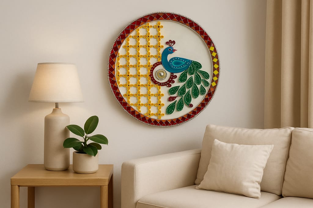 [Pack of 4] Handcrafted Lippan Art Wall Plate with Peacock Design – 12 Inch Decorative Mural view 2