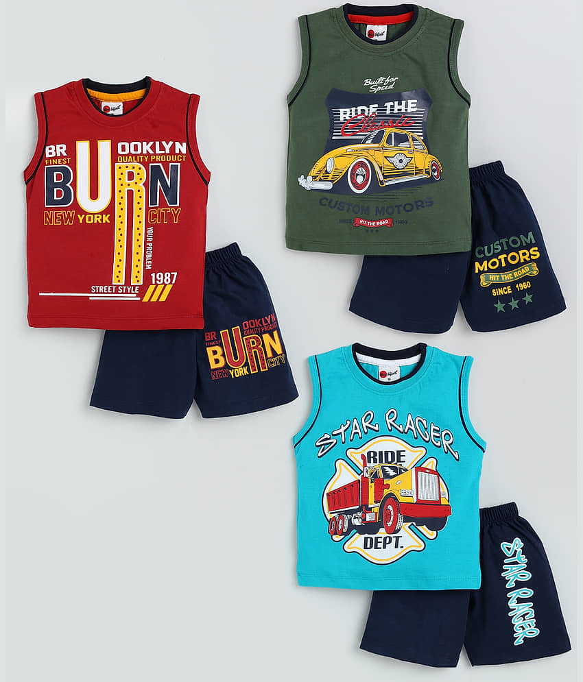 Mars Infiniti Pack of 3 Boys Cotton T-Shirt & Shorts Set ( Light Blue )