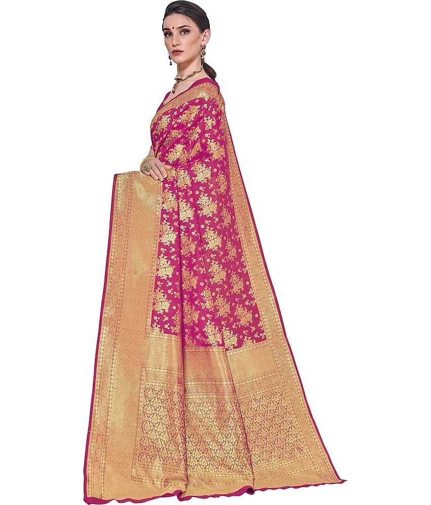 Sariya Jacquard Embellished Saree With Unstitched Blouse Piece ( Pink ) view 2