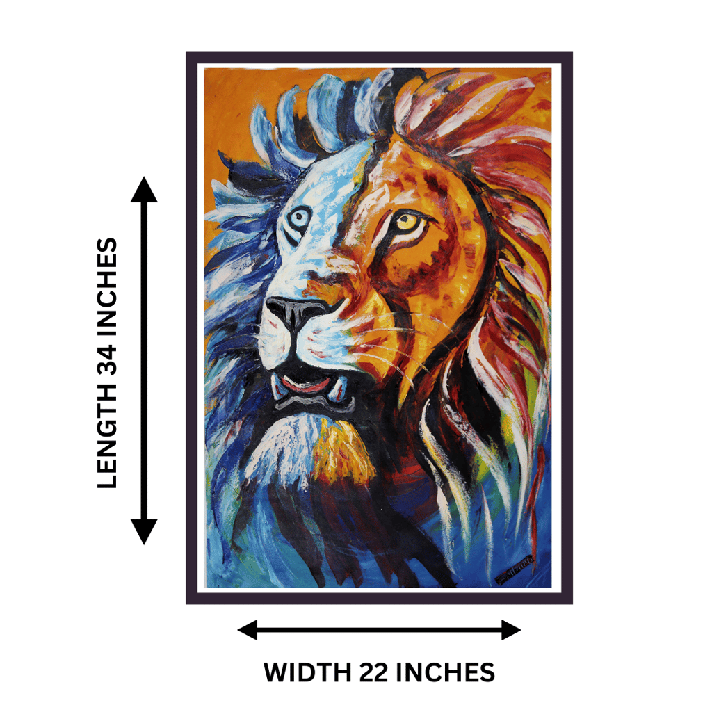 LISTENING LION ART 24INCHES X 32INCHES WITHOUT FRAME (Painting for Living Room, Bedroom, Office, Hotels, Drawing Room) view 2