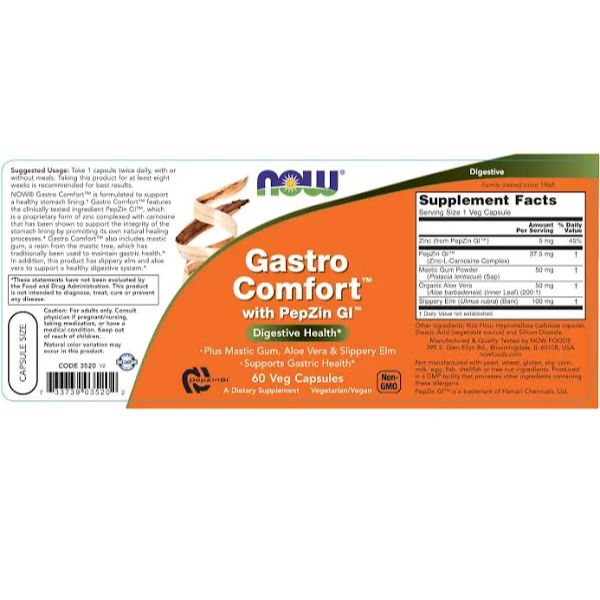 NOW Foods Gastro Comfort with PepZin GI 60 Veg Capsules view 2