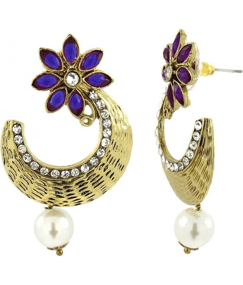The Jewelbox Brass Gold Plating American diamonds Studded Multi Coloured Earrings view 2