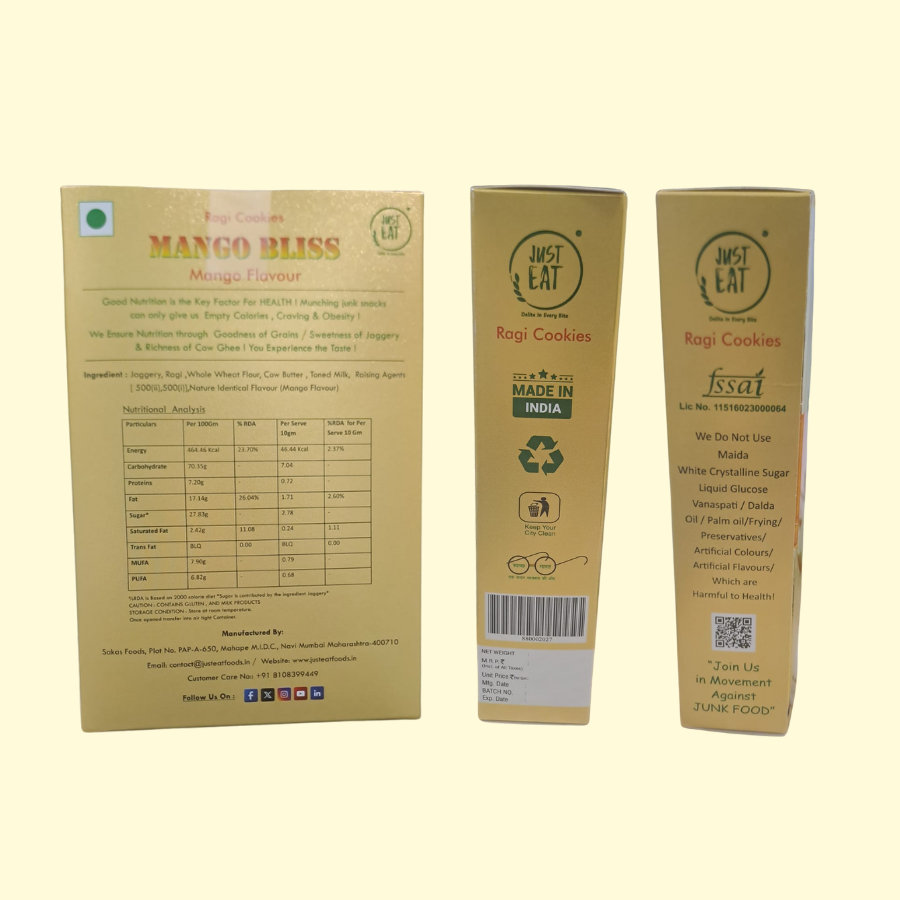 Just Eat Mango Bliss,(Ragi Cookies Mango Flavour) 150 gm view 2