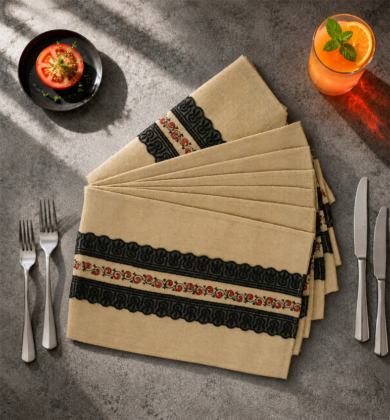 Handcrafted Jute Table Runner Mat Set view 2