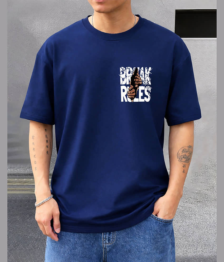 ENITOR Men Cotton Blend Oversized Fit Colorblock T-Shirt ( Blue ) view 2