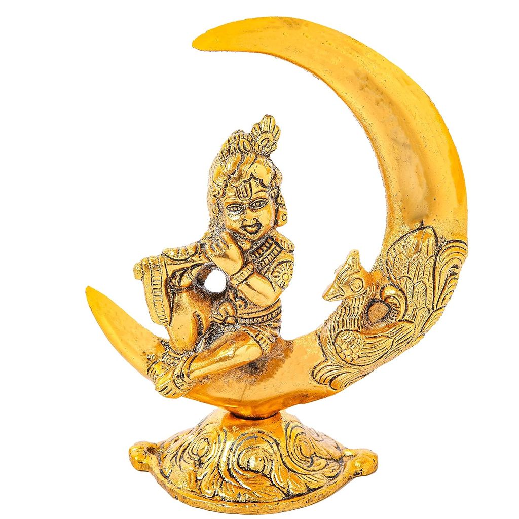 Craftlayout Krishna Handicraft Sitting On Moon Playing Basuri 6 Inch view 2