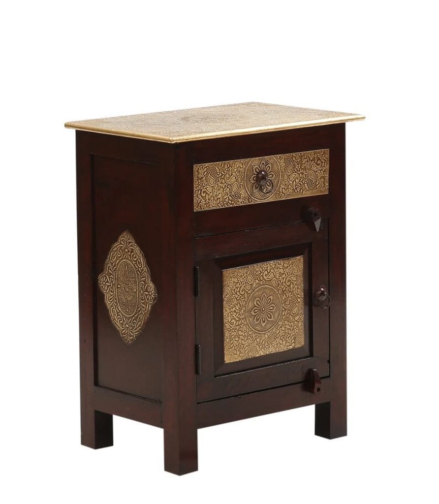 Skylark Bedside Brass Table With One Drawer / Bed Side / Side Tale / With one Dwr view 2