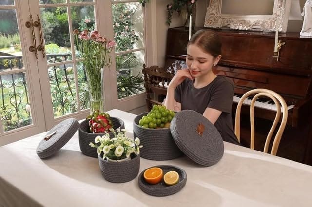 Generic Cotton 3 Pcs Set Roti Box Storage Basket With Lid (Gray)-PID66360 view 2