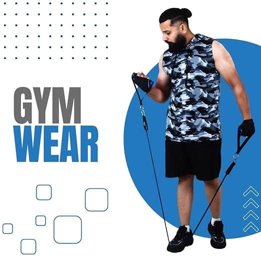 Men's Grey Camouflage Sleeveless Hoodie with Drawstring view 2