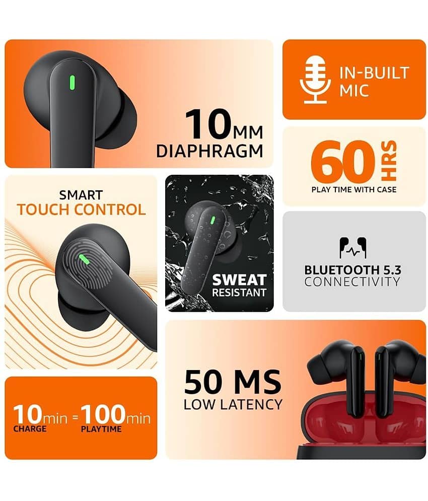 COREGENIX Ultrapods 3 Bluetooth True Wireless (TWS) In Ear 60 Hours Playback Low Latency IPX5(Splash & Sweat Proof) Black view 2
