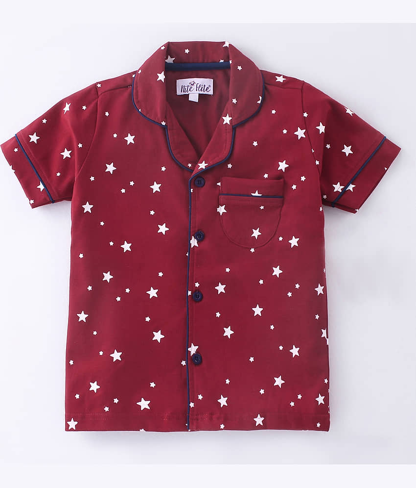 Nite Flite Pack of 1 Boys 100% Cotton Nightsuit Set ( Red ) view 2