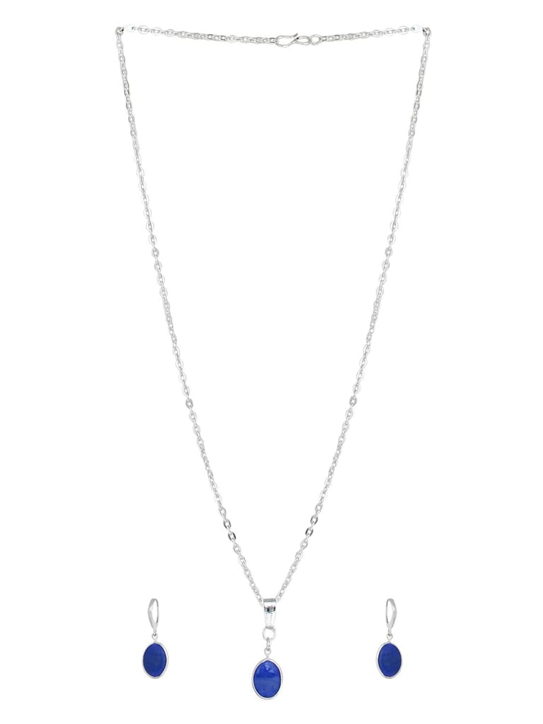 Cardinal Blue Stone Silver Color Chain Pendant & Earrings view 2