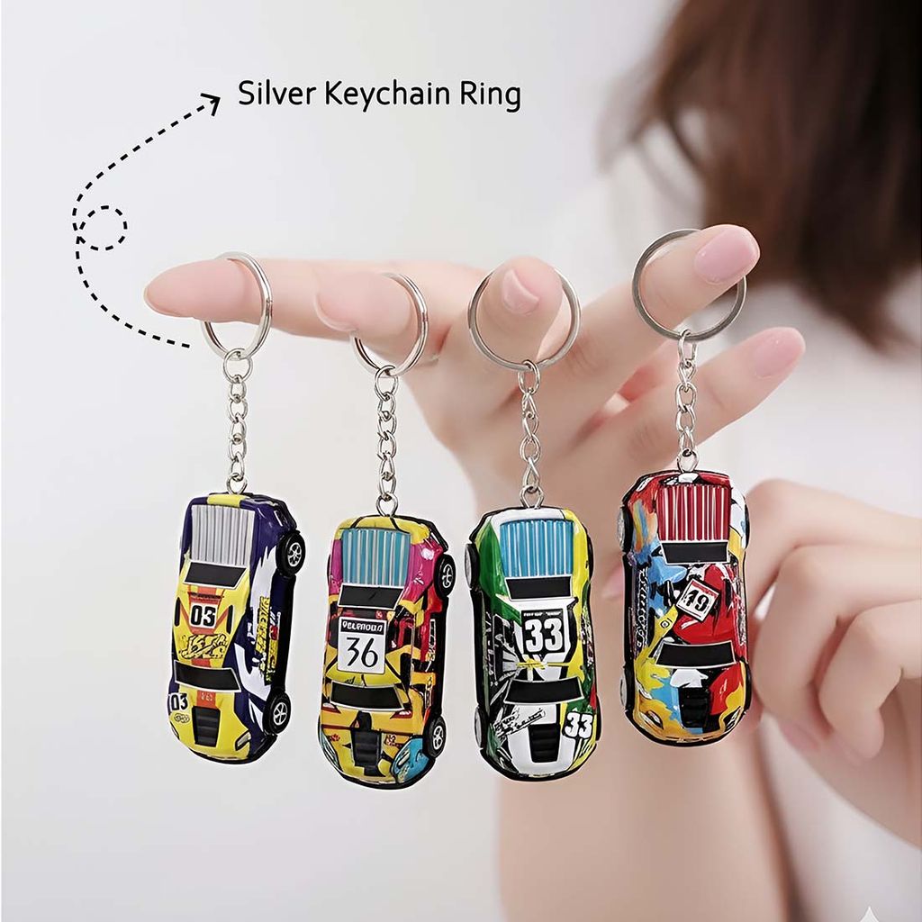 Car Keychain 4 Set | Pullback Car Keychain | Interactive Pullback Toy Car Keychains | Fancy Bar Design with Functional Mini Pullback Toy Cars | Ideal Car Lover Gifts & Accessories view 2