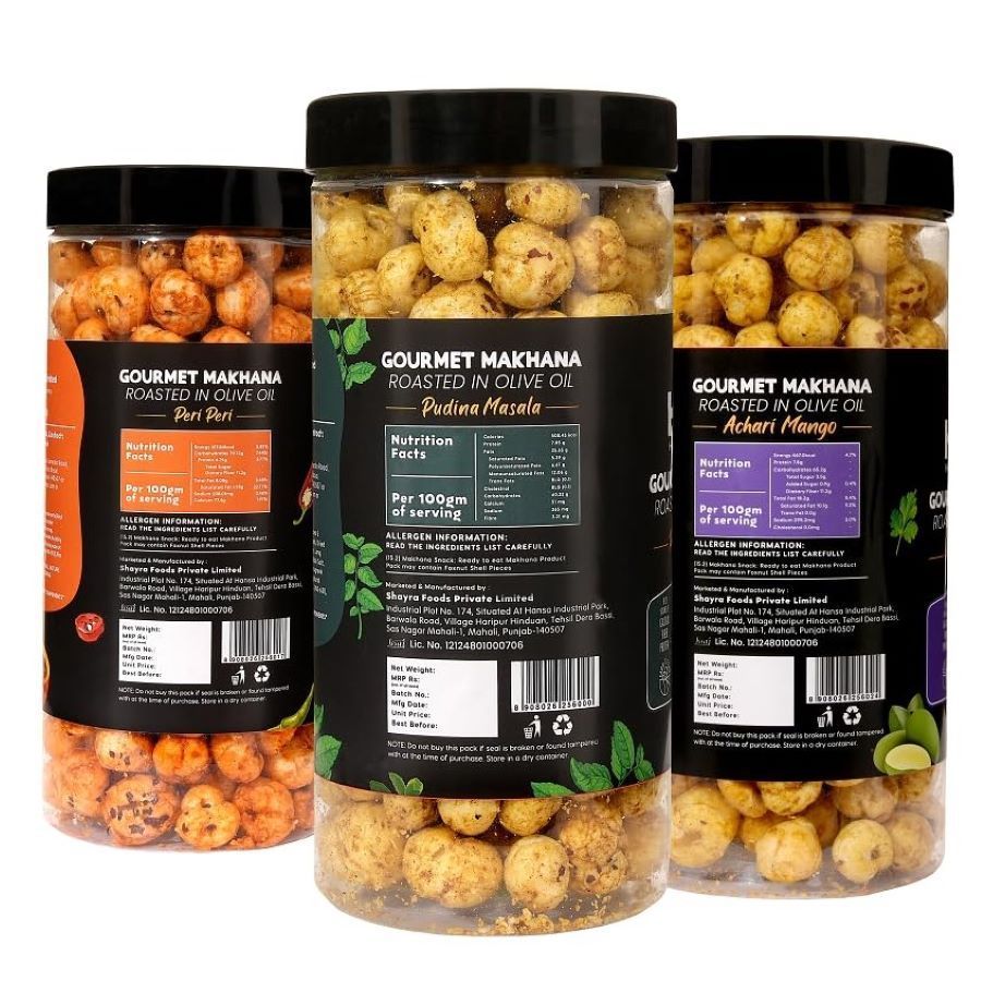 GOURMET MAKHANA Roasted in Olive Oil | Flavors Pudina Masala, Peri Peri and Achari Mango | Combo Of 3, 65g Each. - 195 gm view 2