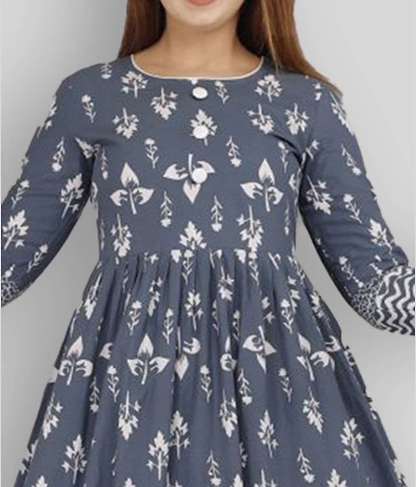 EXPORTHOUSE - Grey Cotton Women's Flared Kurti ( Pack of 1 ) view 2
