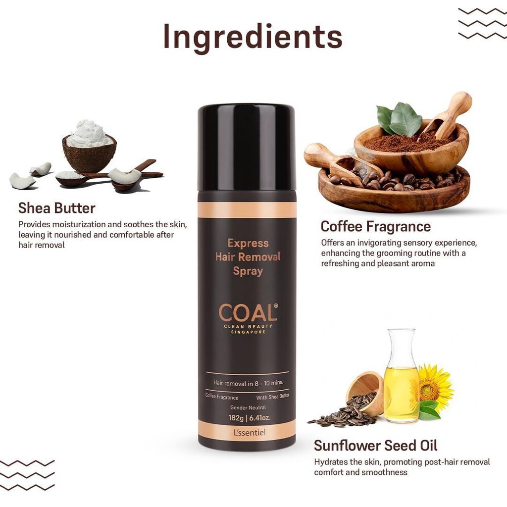 COAL Clean Beauty Express Hair Removal Spray with Coffee Fragrance | DIY Painless Solution To Unwanted Hair In 10 Minutes | Men & Women | All Hair Types | 182g view 2
