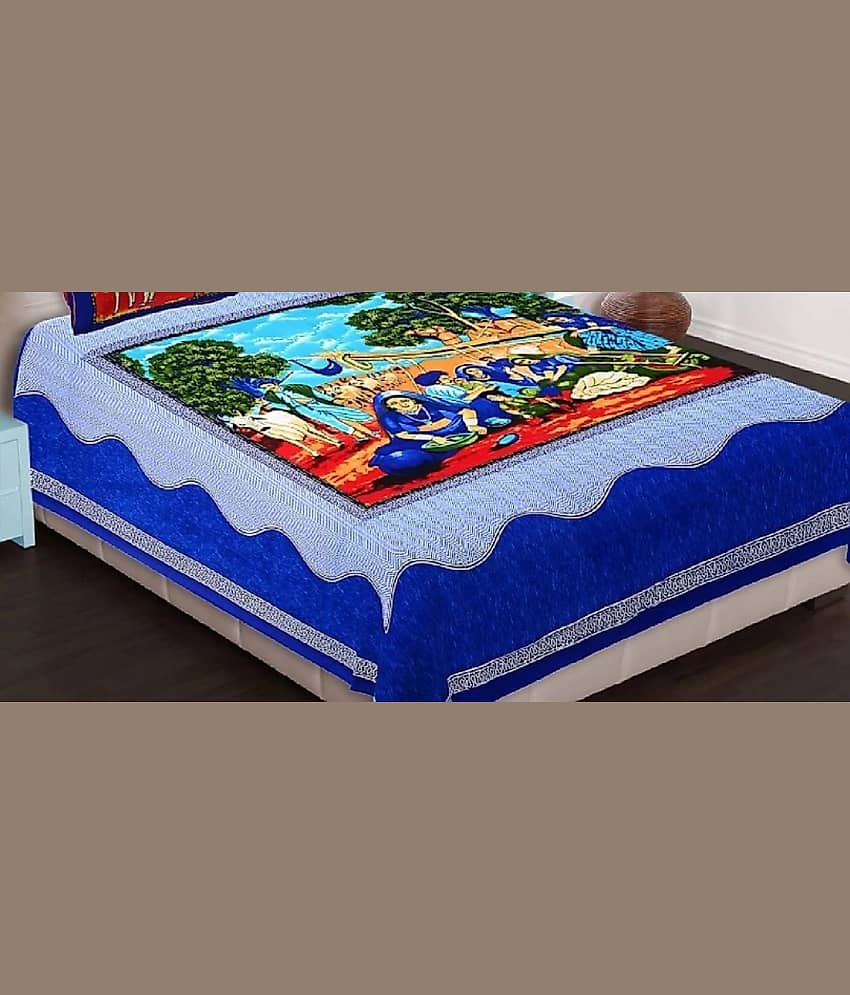 PETROSOLY Cotton 1 Double Bedsheet with 2 Pillow Covers ( Blue ) view 2