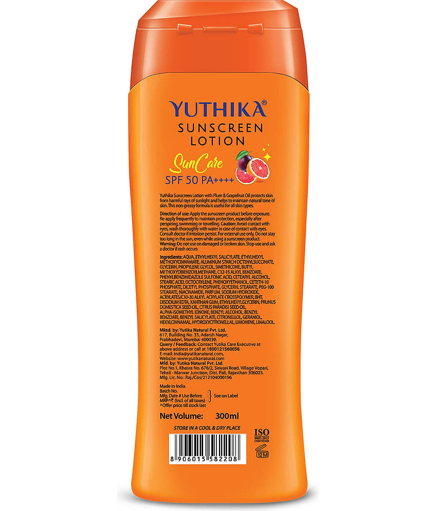 Yuthika Sunscreen Lotion SPF 50 PA++++ with UVA & UVB Protection, Sun Protection Cream for Women & Men - 300ml view 2