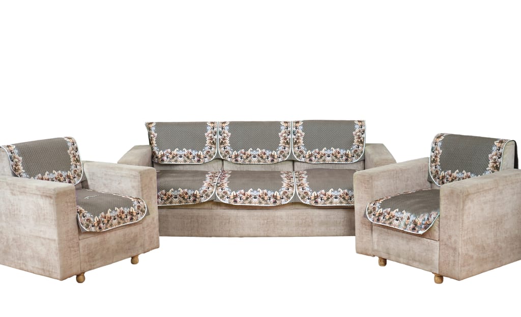 Fabricasa Modern Quilted Reversible Velvet Sofa Cover- (Mouse Colour 5 Seater)