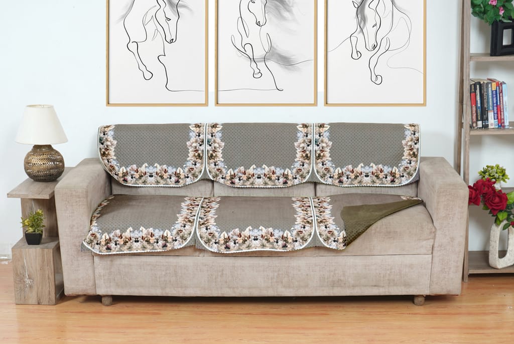 Fabricasa Modern Quilted Reversible Velvet Sofa Cover- (Mouse Colour 5 Seater) view 2