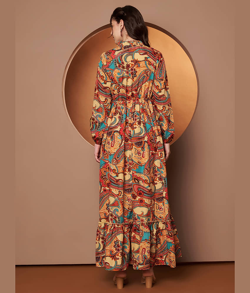 ZWERLON Women Viscose Rayon Printed A-line Dress ( Brown ) view 2