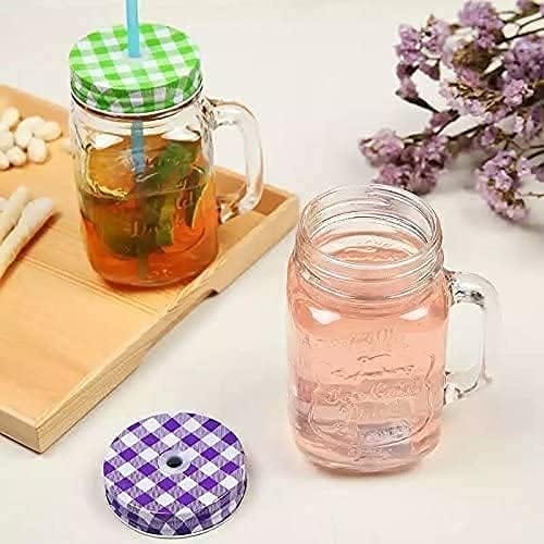 Glass Mason Jar With Air Tight Lid & Straw, 450 ML,Set Of 2,Handle Mason Mug Jars For Drinks Beverages Fruit,Juice ,Coco, Milk,Water,Smoothie,Re-Usable Straw, Ideal for Gym,Office Home, Travel,College view 2
