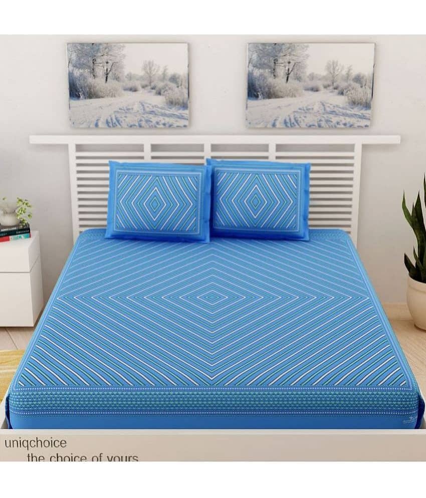 Uniqchoice Cotton 1 Double Bedsheet with 2 Pillow Covers ( Blue ) view 2