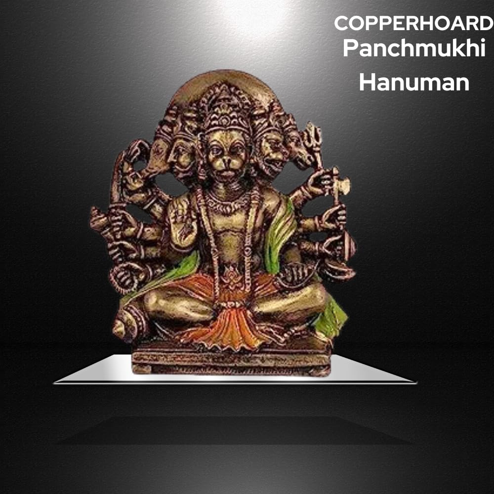 COPPERHOARD Multi Gold Colour Resin Panchmukhi Hanuman Murti Vintage Statue for Home Temple view 2
